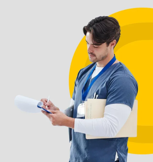 Pain management billing specialist reviewing a patient claim